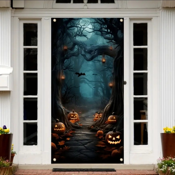 New Door Banner Bats & Pumpkins Halloween. - Picture 2 of 6
